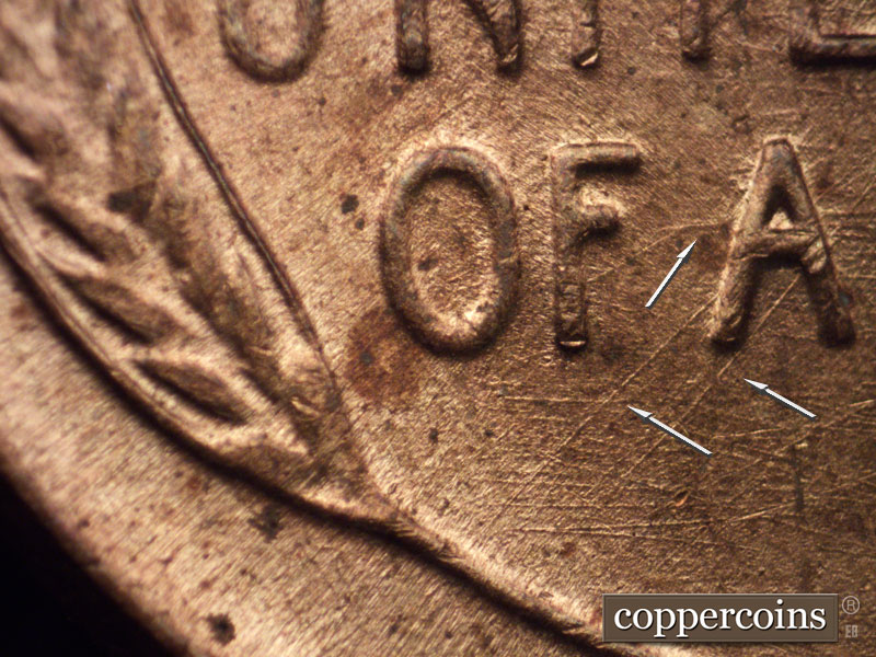 Die-stage B marker on 1952P•1DO•003 (1952 Doubled Die Obverse).