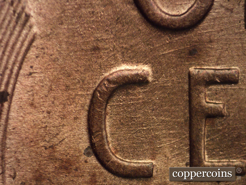 Die-stage B marker on 1952P•1DO•003 (1952 Doubled Die Obverse).
