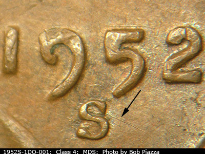 1952 Lincoln cent obverse, CopperCoins die 1952S•1DO•001.
