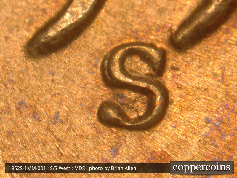 1952 Lincoln cent obverse, CopperCoins die 1952S•1MM•001.