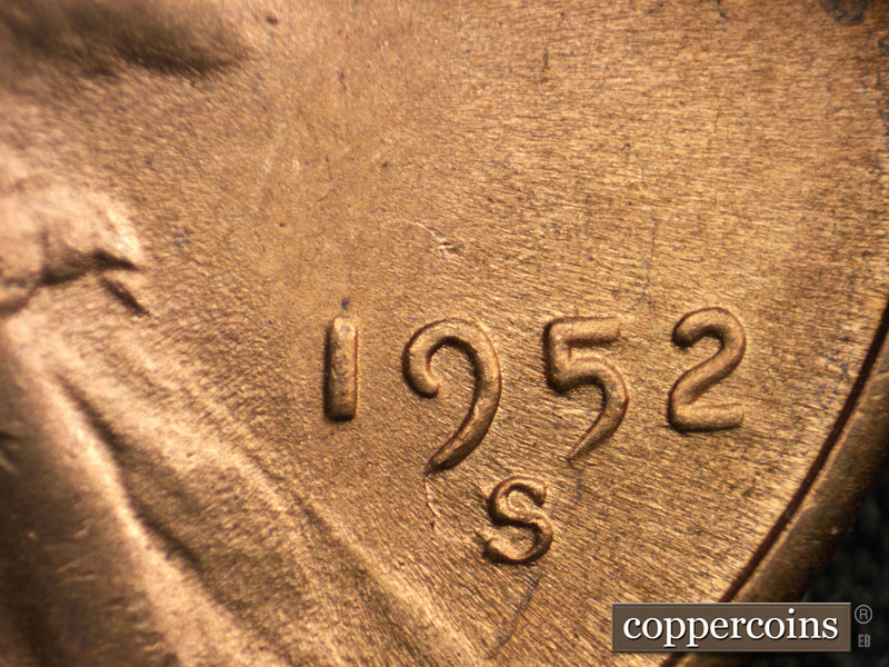 Die-stage C marker on 1952S•1MM•002 (1952 Repunched Mint Mark).