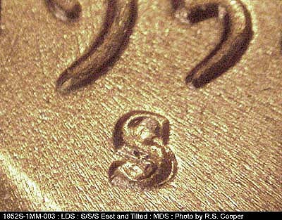 1952 Lincoln cent obverse, CopperCoins die 1952S•1MM•003.