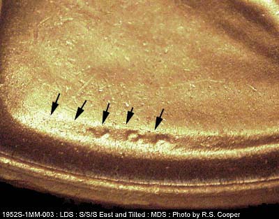 Die-stage B marker on 1952S•1MM•003 (1952 Repunched Mint Mark).