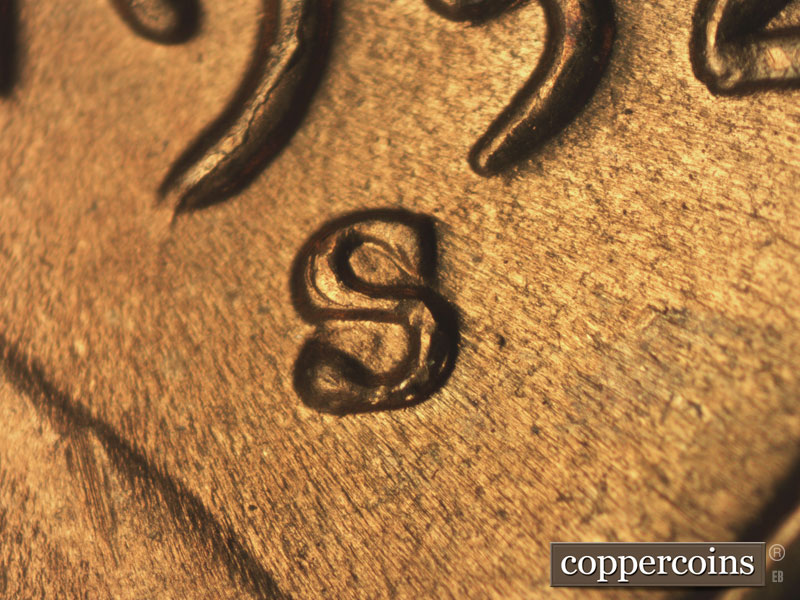1952 Lincoln cent obverse, CopperCoins die 1952S•1MM•004.