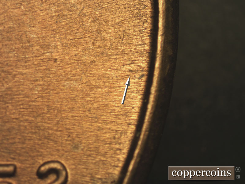 Die-stage B marker on 1952S•1MM•004 (1952 Repunched Mint Mark).