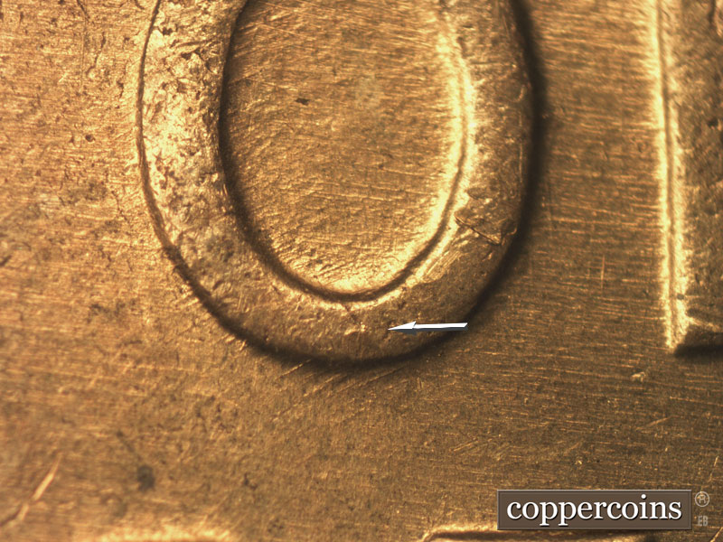 Die-stage B marker on 1952S•1MM•004 (1952 Repunched Mint Mark).