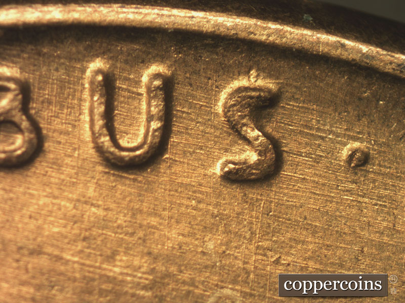 Die-stage B marker on 1952S•1MM•004 (1952 Repunched Mint Mark).