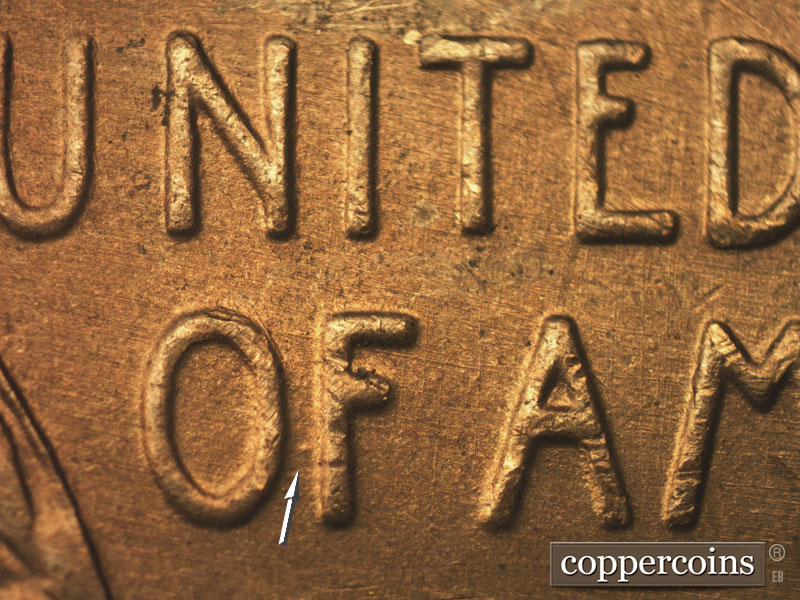 Die-stage B marker on 1952S•1MM•004 (1952 Repunched Mint Mark).