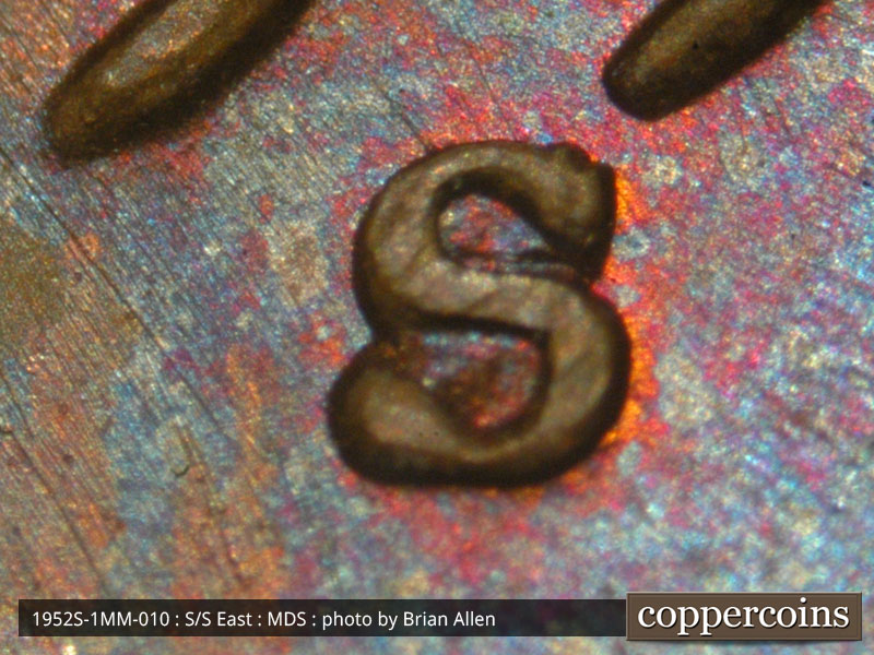 1952 Lincoln cent obverse, CopperCoins die 1952S•1MM•010.
