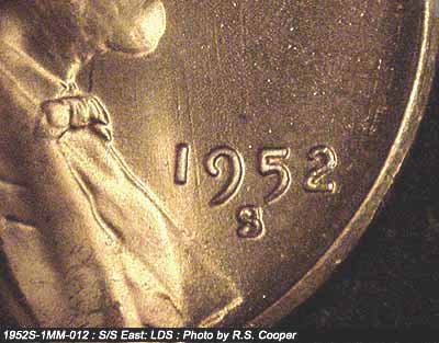 Die-stage C marker on 1952S•1MM•012 (1952 Repunched Mint Mark).