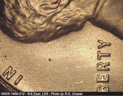 Die-stage C marker on 1952S•1MM•012 (1952 Repunched Mint Mark).