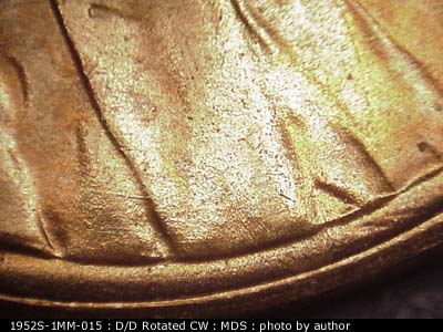 Die-stage B marker on 1952S•1MM•015 (1952 Repunched Mint Mark).
