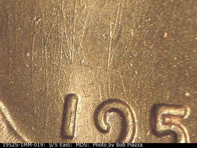 Die-stage B marker on 1952S•1MM•019 (1952 Repunched Mint Mark).