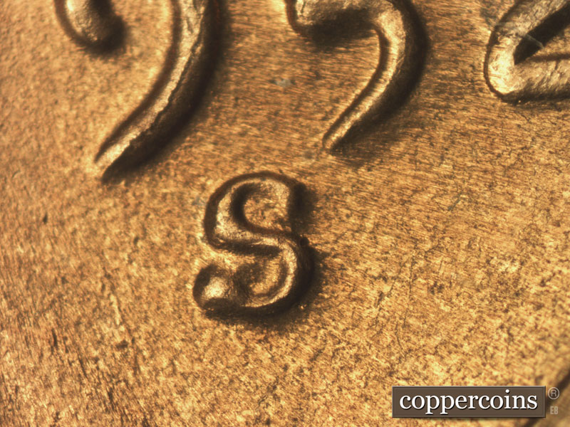 Die-stage C marker on 1952S•1MM•021 (1952 Repunched Mint Mark).