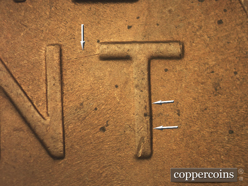 Die-stage C marker on 1952S•1MM•021 (1952 Repunched Mint Mark).