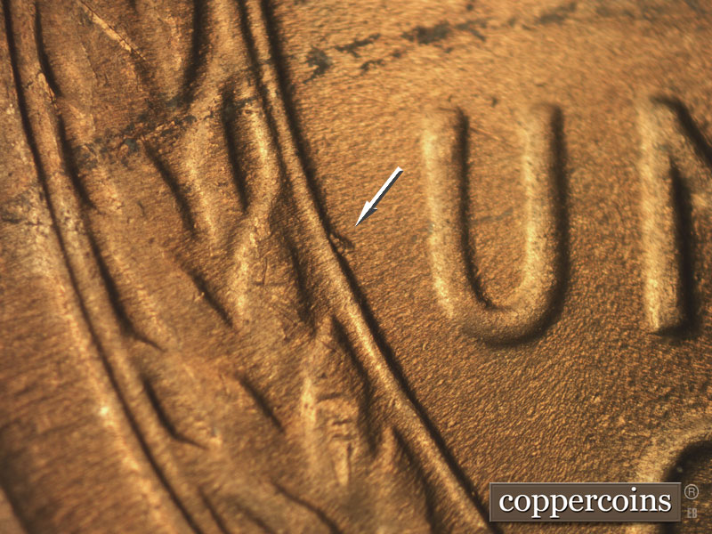 Die-stage C marker on 1952S•1MM•021 (1952 Repunched Mint Mark).