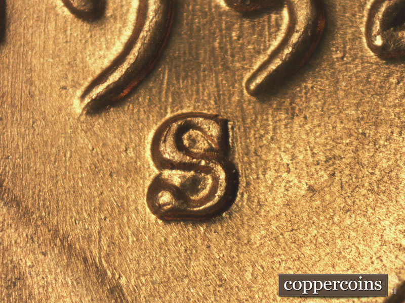 1952 Lincoln cent obverse, CopperCoins die 1952S•1MM•022.