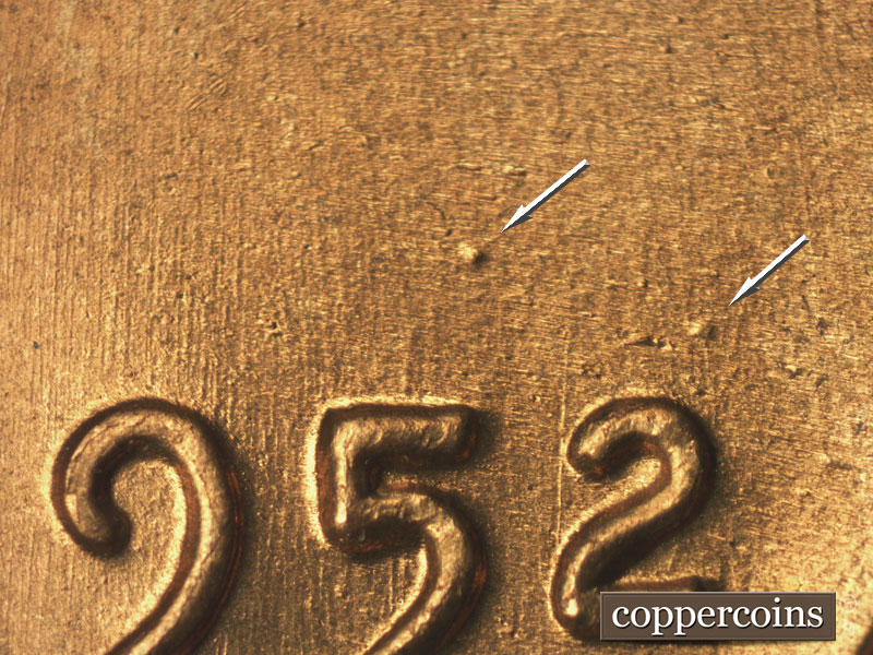 Die-stage B marker on 1952S•1MM•022 (1952 Repunched Mint Mark).