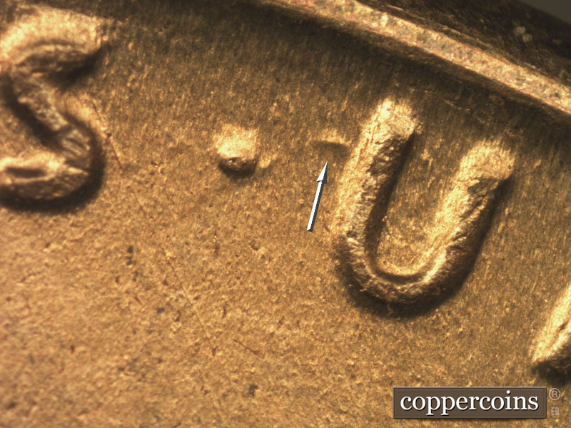 Die-stage B marker on 1952S•1MM•022 (1952 Repunched Mint Mark).