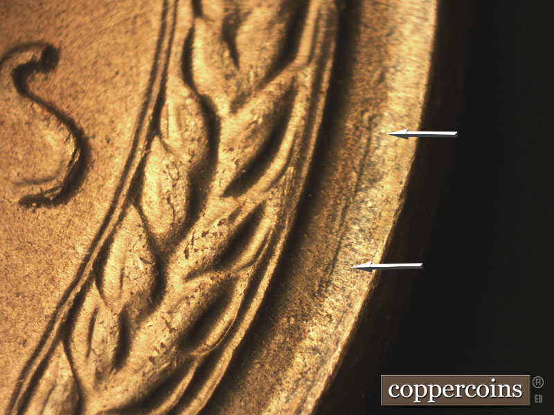 Die-stage B marker on 1952S•1MM•022 (1952 Repunched Mint Mark).
