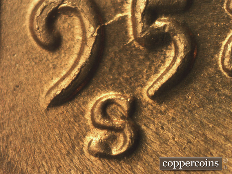 Die-stage C marker on 1952S•1MM•023 (1952 Repunched Mint Mark).