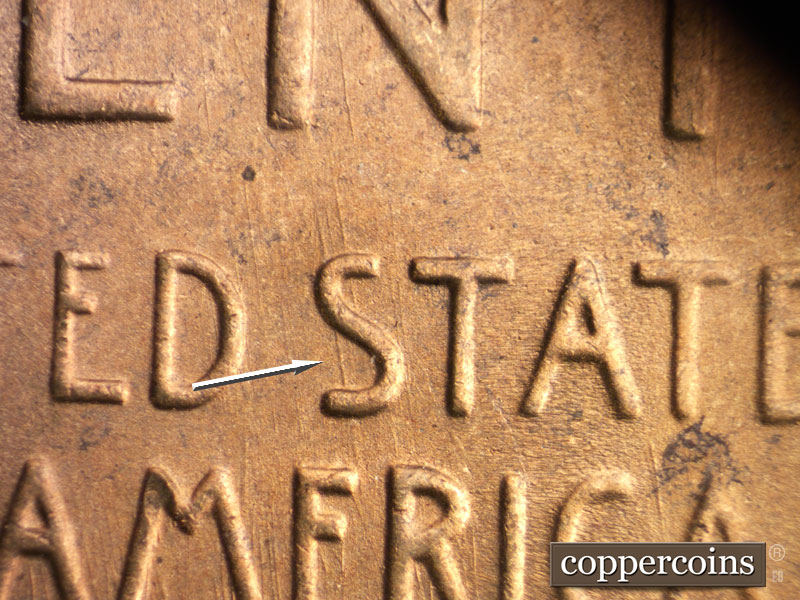 Die-stage B marker on 1952S•1MM•025 (1952 Repunched Mint Mark).