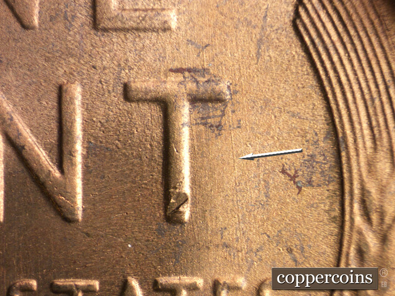 Die-stage B marker on 1952S•1MM•026 (1952 Repunched Mint Mark).