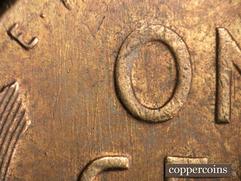 Die-stage B marker on 1952S•1MM•027 (1952 Repunched Mint Mark).
