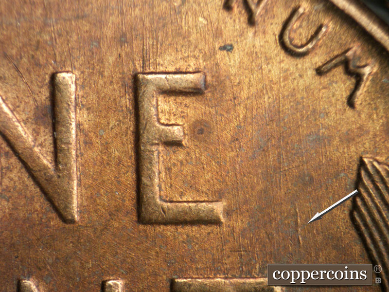 Die-stage B marker on 1952S•1MM•027 (1952 Repunched Mint Mark).