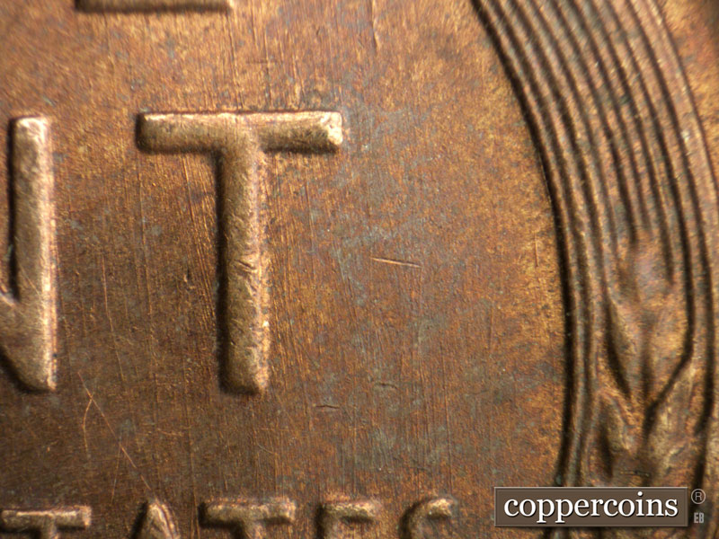 Die-stage B marker on 1952S•1MM•027 (1952 Repunched Mint Mark).