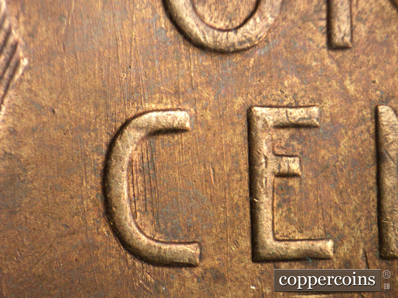 Die-stage B marker on 1952S•1MM•027 (1952 Repunched Mint Mark).