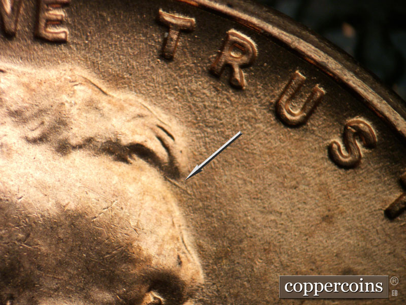 Die-stage B marker on 1952S•1MM•028 (1952 Repunched Mint Mark).