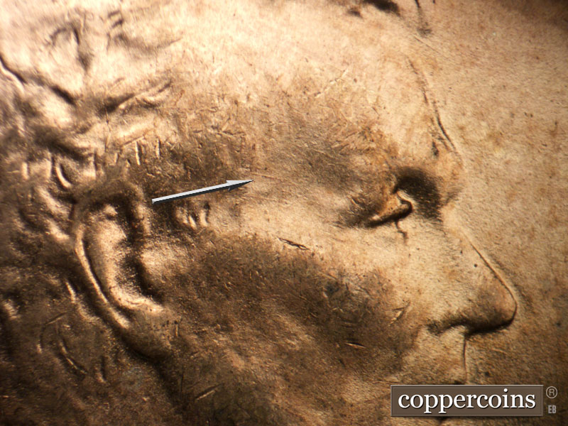 Die-stage B marker on 1952S•1MM•028 (1952 Repunched Mint Mark).