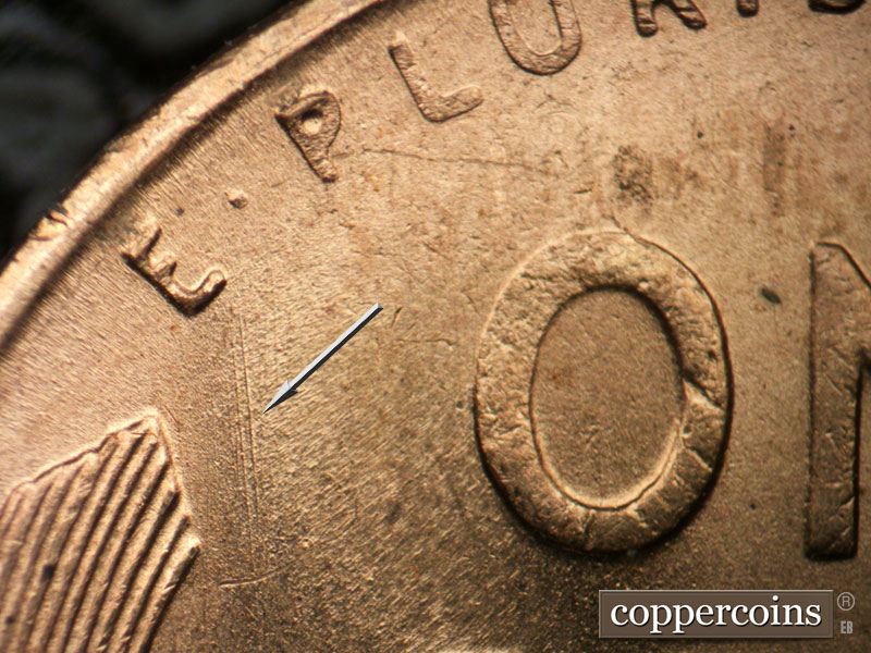Die-stage B marker on 1952S•1MM•028 (1952 Repunched Mint Mark).