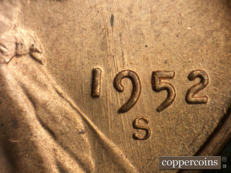 Die-stage B marker on 1952S•1MM•029 (1952 Repunched Mint Mark).
