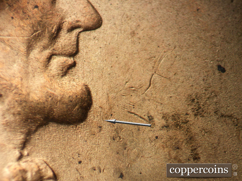 Die-stage B marker on 1952S•1MM•030 (1952 Repunched Mint Mark).