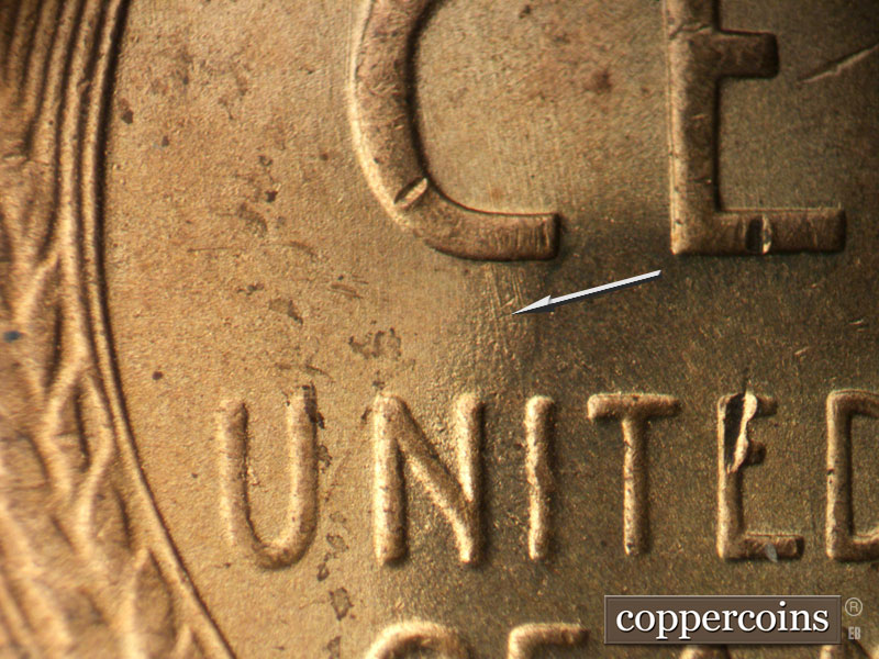 Die-stage B marker on 1952S•1MM•030 (1952 Repunched Mint Mark).