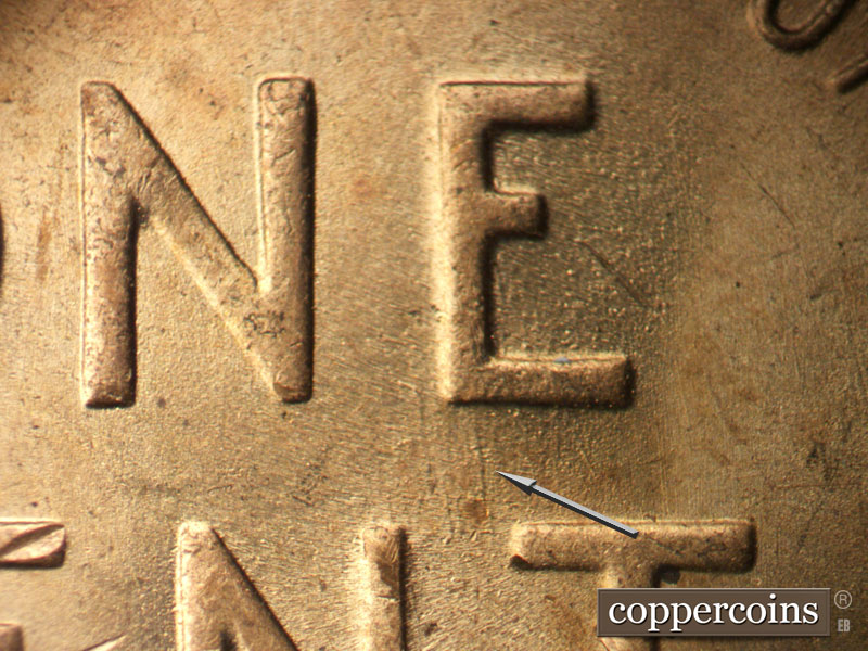 Die-stage B marker on 1952S•1MM•030 (1952 Repunched Mint Mark).