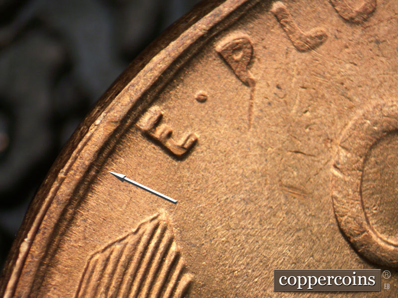 Die-stage B marker on 1952S•1MM•031 (1952 Repunched Mint Mark).