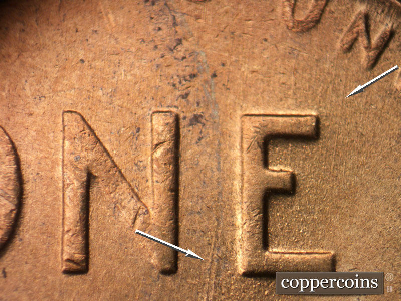Die-stage B marker on 1952S•1MM•031 (1952 Repunched Mint Mark).