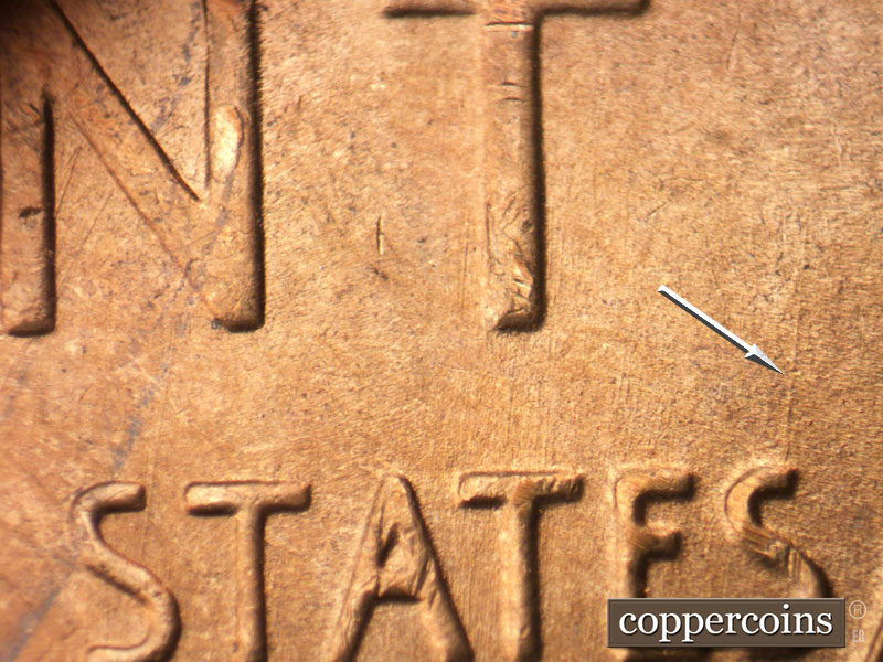 Die-stage B marker on 1952S•1MM•031 (1952 Repunched Mint Mark).