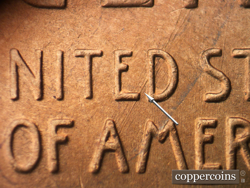 Die-stage B marker on 1952S•1MM•031 (1952 Repunched Mint Mark).