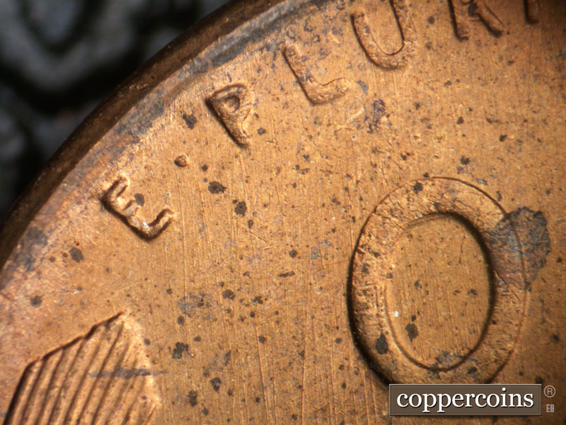 Die-stage B marker on 1952S•1MM•032 (1952 Repunched Mint Mark).