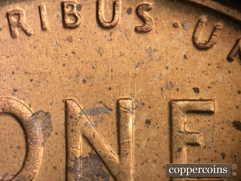 Die-stage B marker on 1952S•1MM•032 (1952 Repunched Mint Mark).