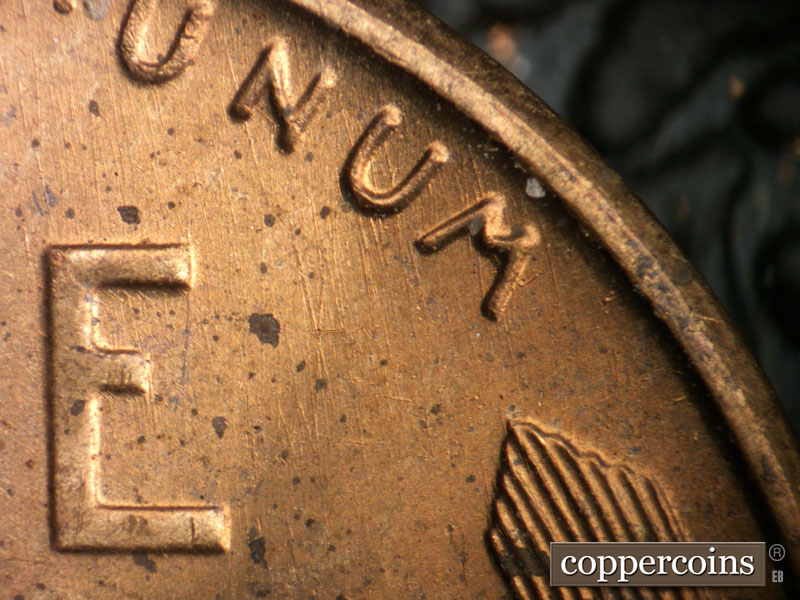 Die-stage B marker on 1952S•1MM•032 (1952 Repunched Mint Mark).