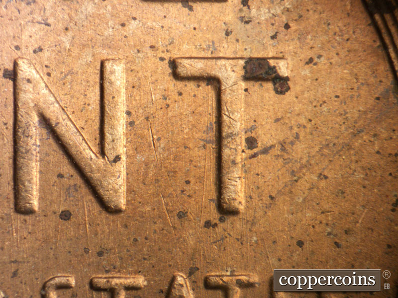 Die-stage B marker on 1952S•1MM•032 (1952 Repunched Mint Mark).