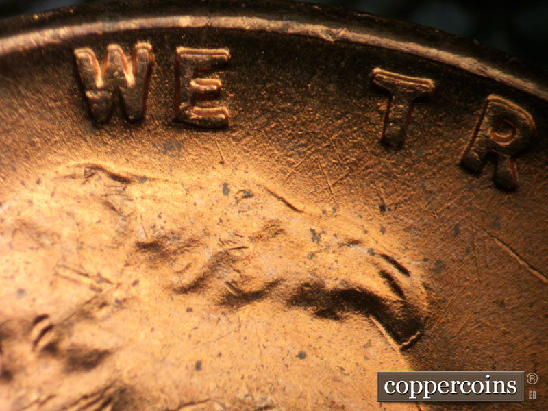 Die-stage B marker on 1953D•1DO•001 (1953 Doubled Die Obverse).
