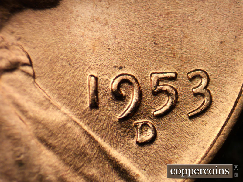 Die-stage B marker on 1953D•1DO•002 (1953 Doubled Die Obverse).