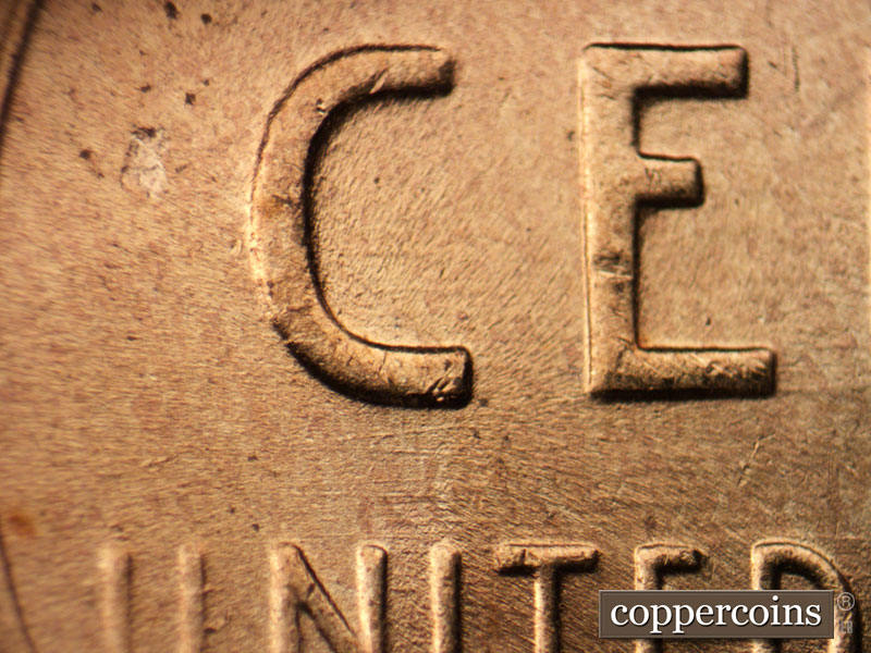 Die-stage B marker on 1953D•1DO•002 (1953 Doubled Die Obverse).