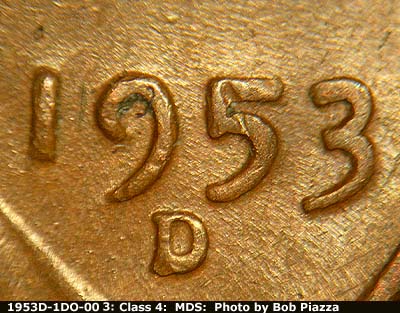 Die-stage B marker on 1953D•1DO•003 (1953 Doubled Die Obverse).